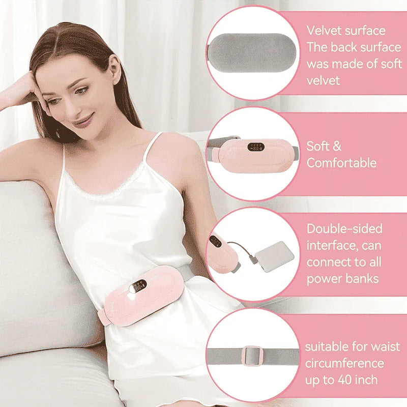 Period Pain Cramp Relief Belt -Portable Menstrual Heating Pad, Heated Belly Belt for Menstrual Cramp Relief with 3 Heat Levels and 4 Modes, Electric Belt Massage for Women and Girls