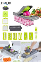 16PCS Multifunctional Veggie Slicer & Chopper Set – Manual Kitchen Cutter with Container & Blades