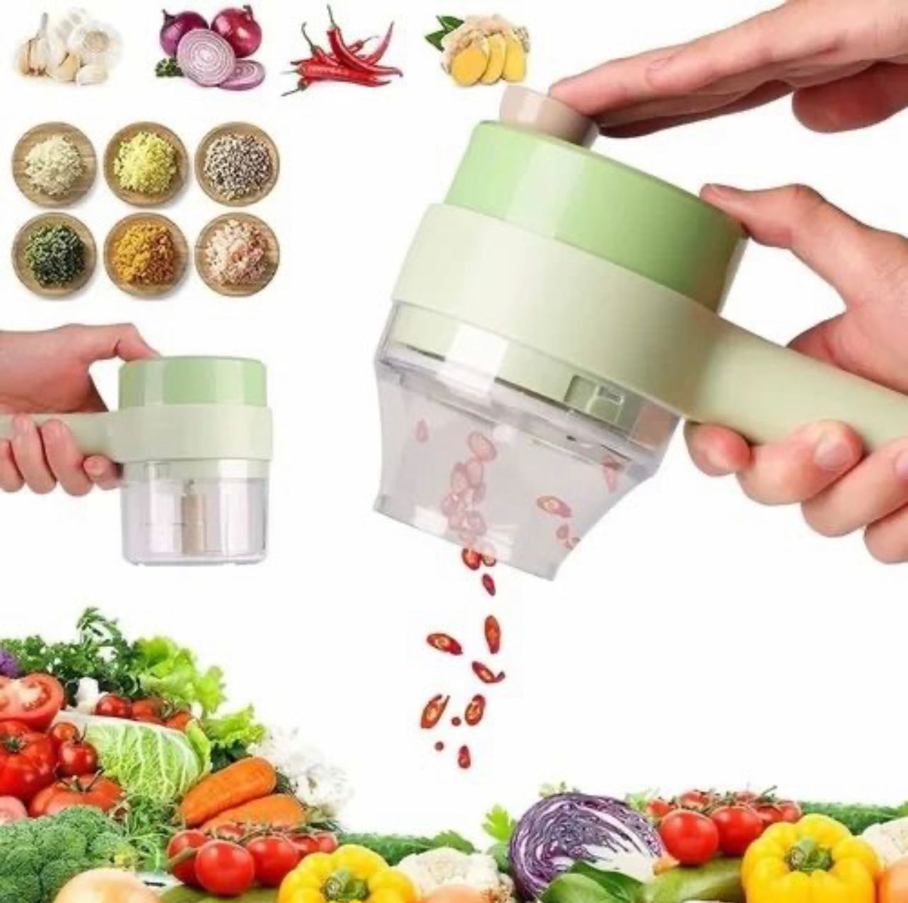 2-in-1 Manual Vegetable & Spice Chopper – Easy, Quick & Mess-Free Cutting! 🥕🌶️🧄