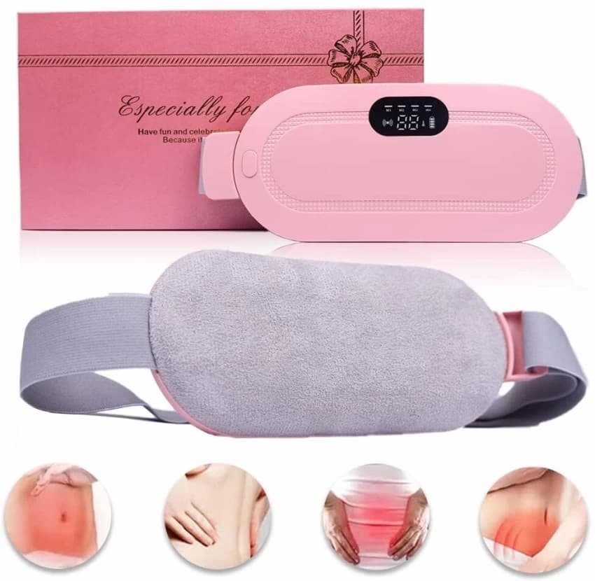 Period Pain Cramp Relief Belt -Portable Menstrual Heating Pad, Heated Belly Belt for Menstrual Cramp Relief with 3 Heat Levels and 4 Modes, Electric Belt Massage for Women and Girls
